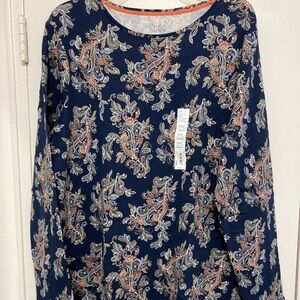 Women's Croft & Barrow® Essential Long-Sleeve Crewneck Shirt/ XXL/Navy Paisley
